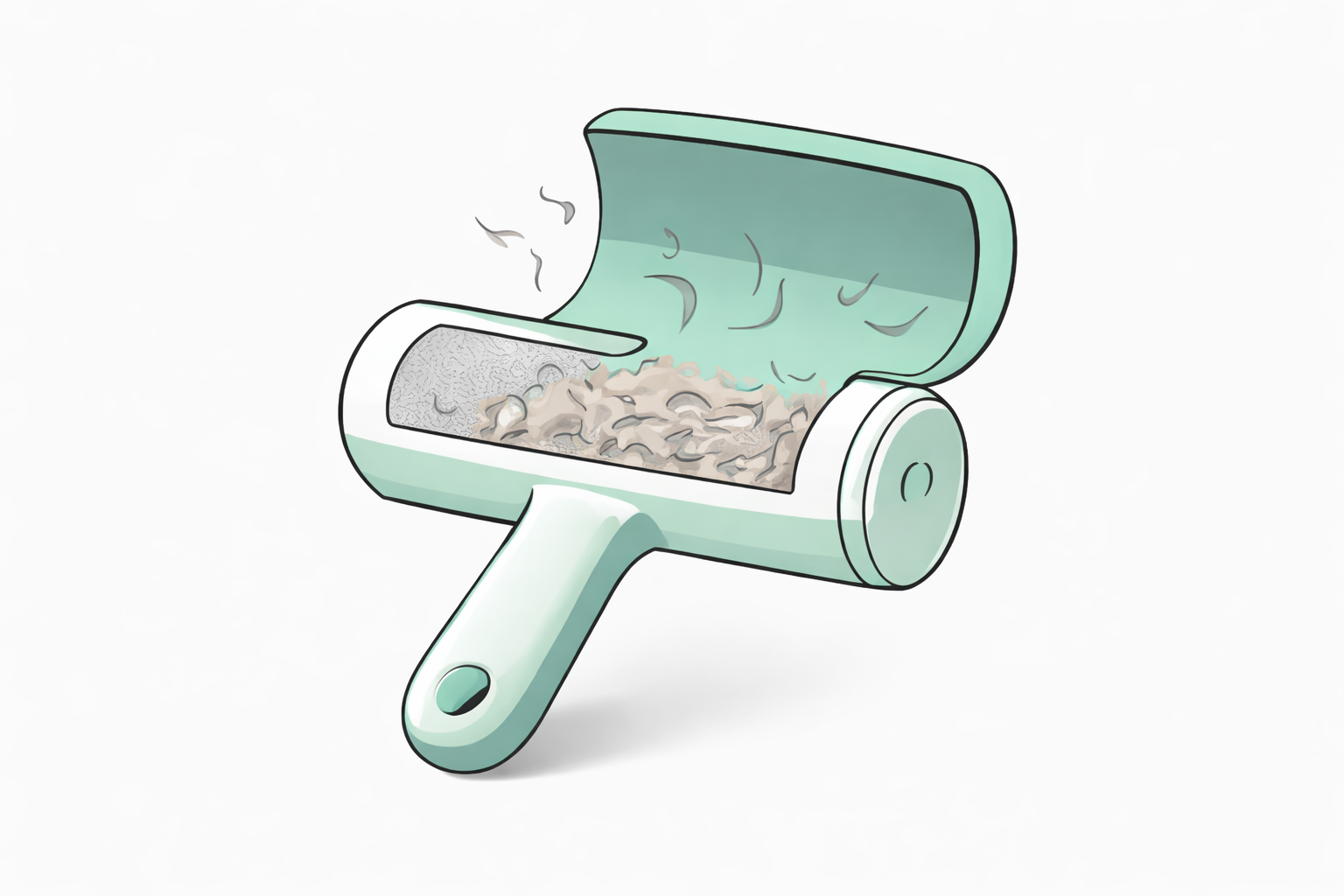 Reusable pet hair remover with open chamber showing collected dog hair inside 